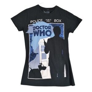 Doctor Who David Tennant Black T-Shirt Juniors M TARDIS K-9 Silhouette Geek Chic